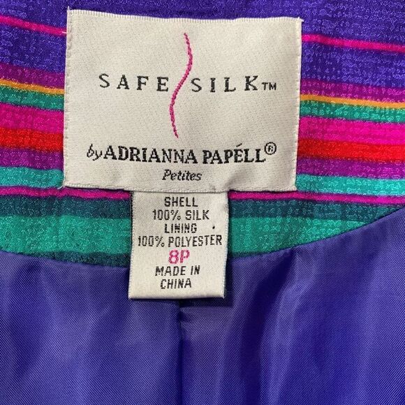 Vintage Adrianna Papell Jacket Collarless Hourglass Blazer Silk Rainbow Stripe - Picture 7 of 11
